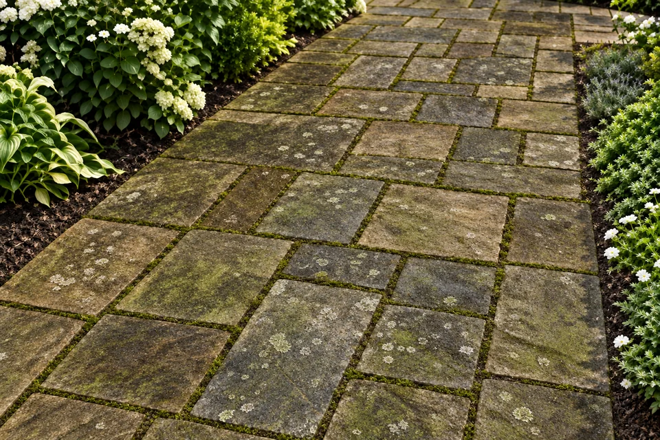 Patio cleaning: digitally simulated build-up